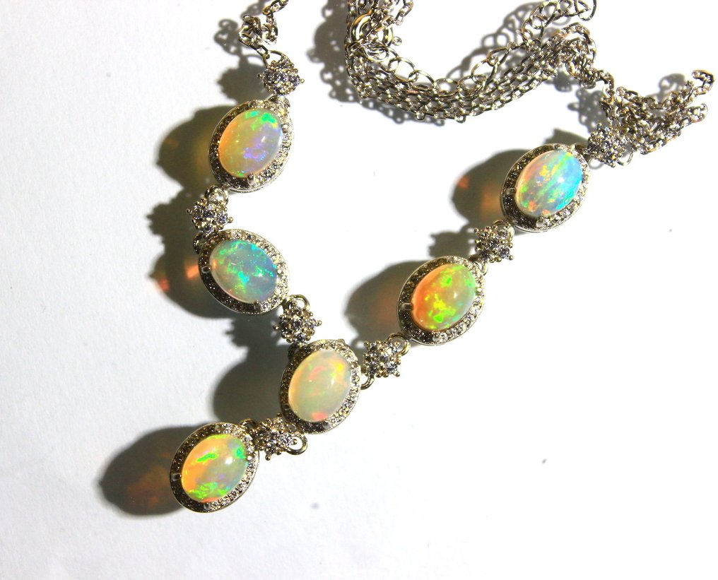 Ct. 39,60 Pietre de opal etiopian selectate Colier din argint 925- 7.92 g #3.2
