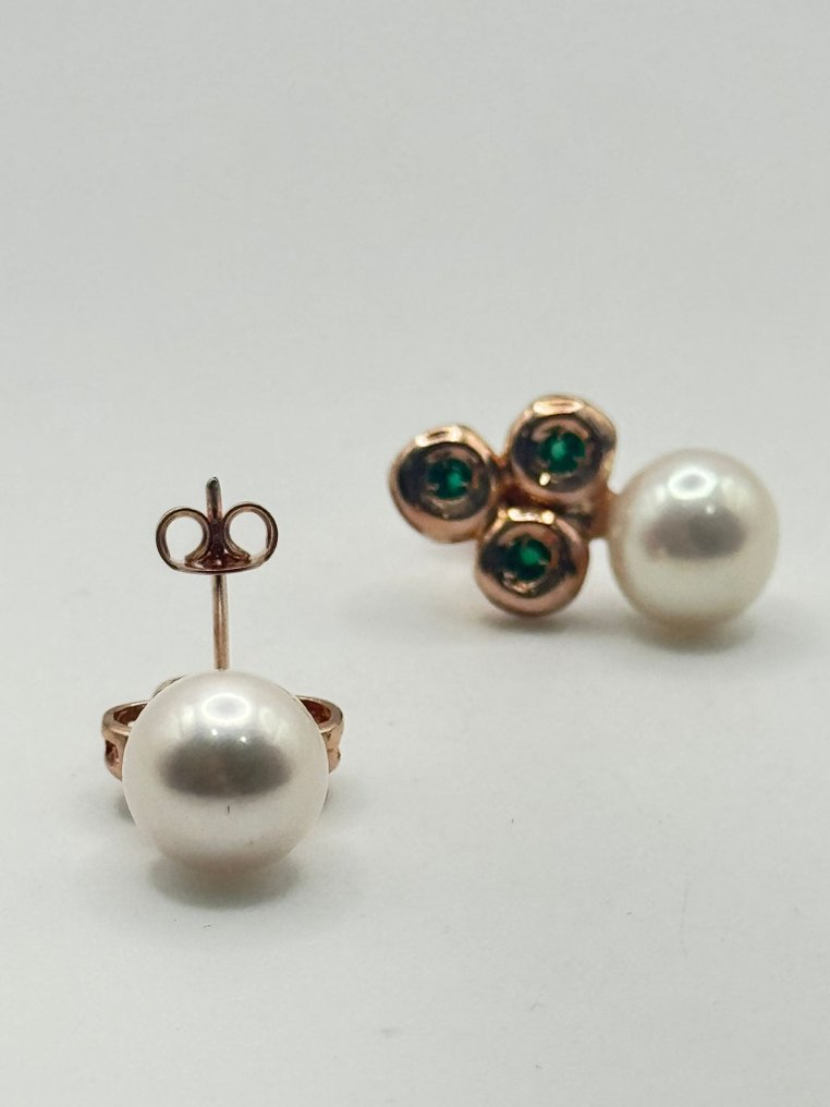 χωρίς τιμή ασφαλείας - Σκουλαρίκια - 9 kt. Ασημί, Ροζ χρυσό Σμαράγδι - Μαργαριτάρι #3.2