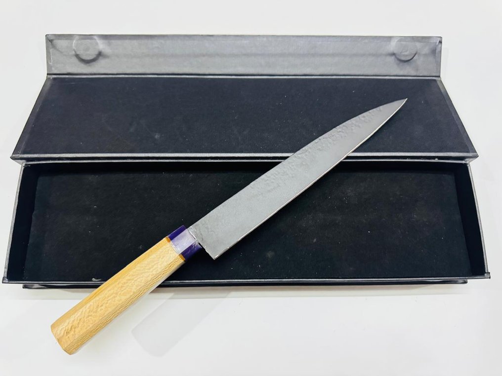 厨刀 -  日本雕刻刀（066） - 钢少钢，自然木柄带盒 - 日本 - 日本切肉刀 #4.3