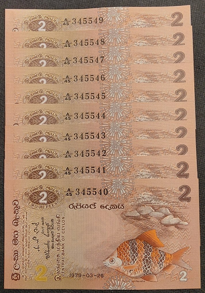 Ceylon. - 10 x 2 Rupees - 1979 - Consecutive - Pick 83  (Nincs minimálár) #1.0