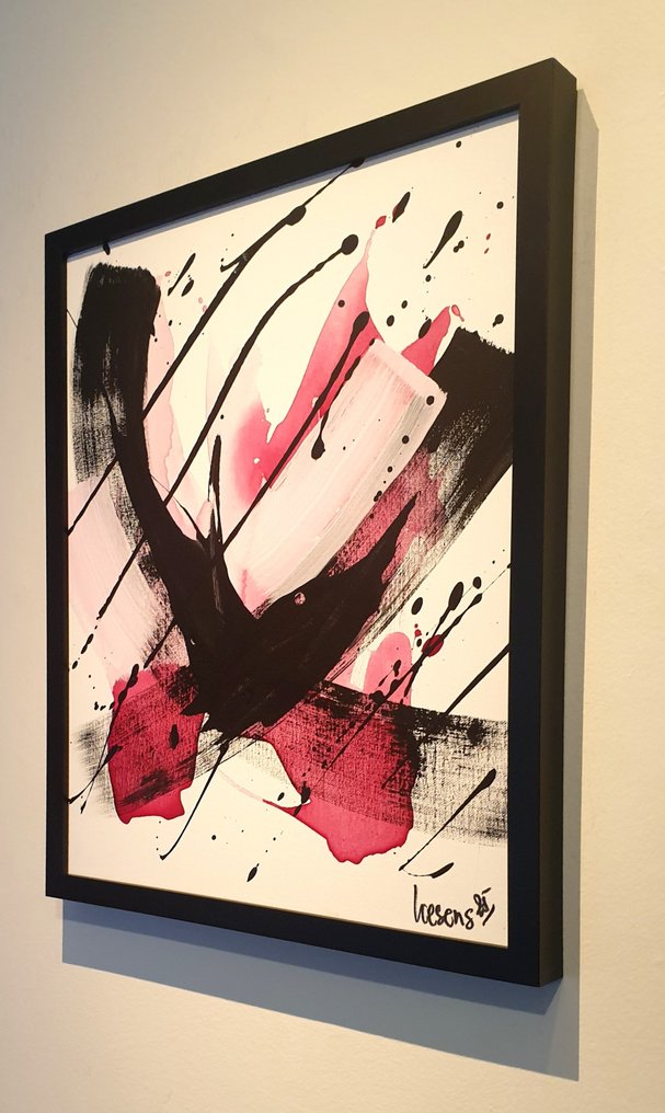 Liesens - Red red Rain (handpainted on canvas) met lijst #1.0