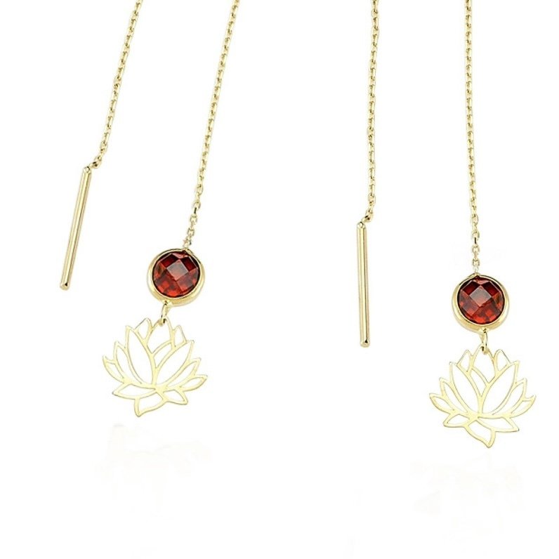 Ingen mindstepris - Handmade - Øreringe - 14 karat Gulguld Zirkon - Lotus Red Stone #2.1