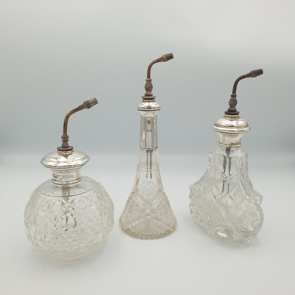 RB - Perfume bottle (3) - Crystal, .925 silver - Atomizer #1.0