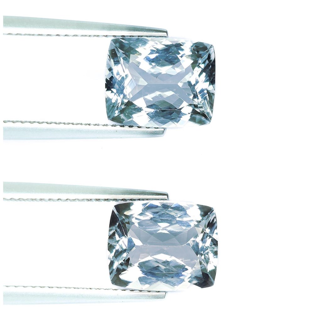 Fără preț de rezervă - 2 pcs  Albastru Aquamarine  - 7.24 ct - IGI (Institutul gemologic internațional) #1.0