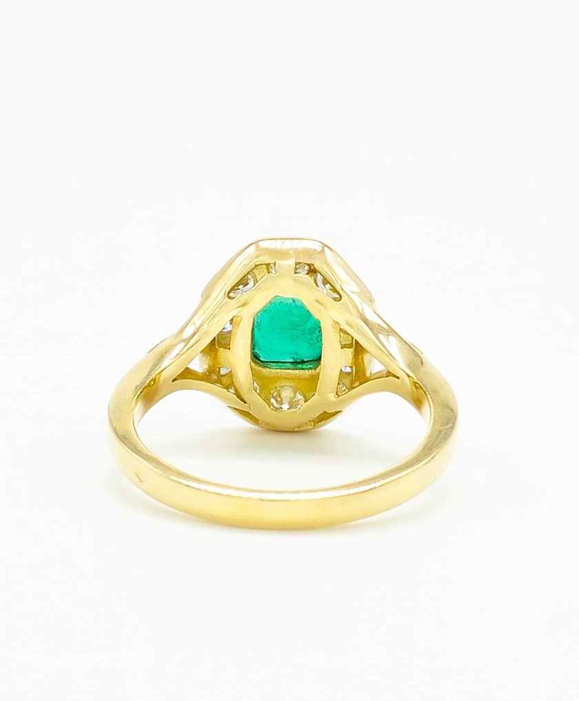 Bague - 18 carats Or jaune Émeraude - Diamant #1.0