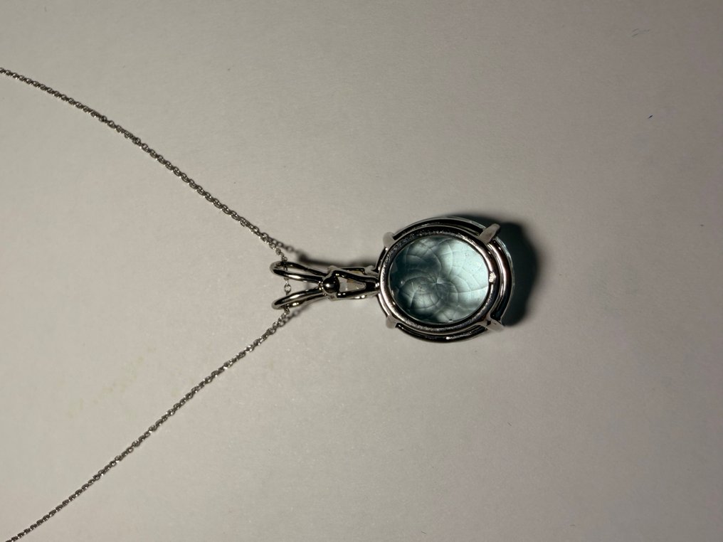 项链 - 14K包金 白金 -  19.42ct. tw. 海蓝宝石 - 钻石 #2.1