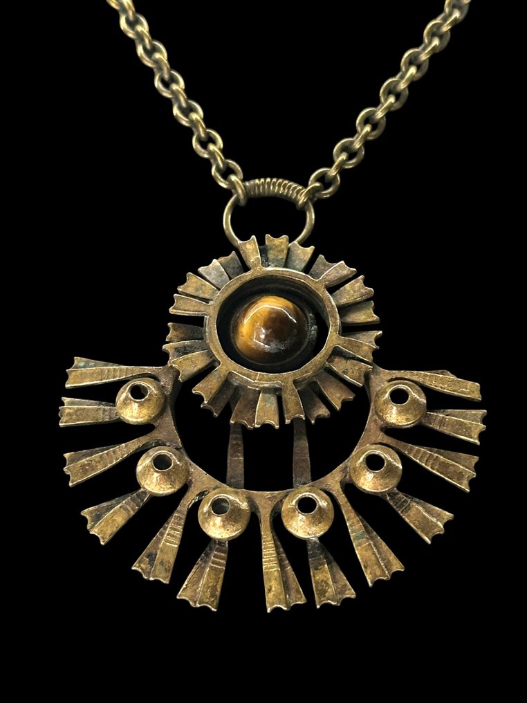Pentti Sarpaneva - Occhio di gatto (crisoberillo) - Bronzo - Collana con ciondolo #1.0
