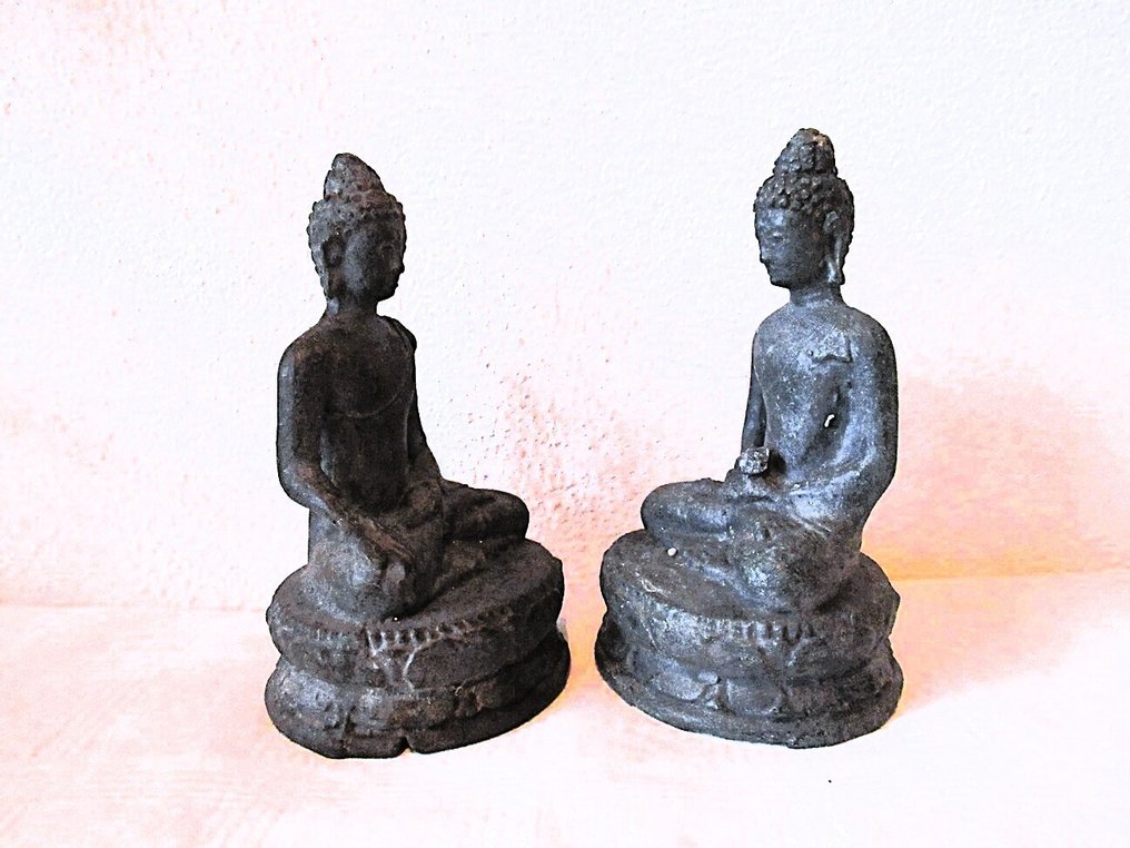 Statue, 2x Boeddha's - Bhumisparsha + Samadhi Mudra - 12.5 cm - Bronze #2.1