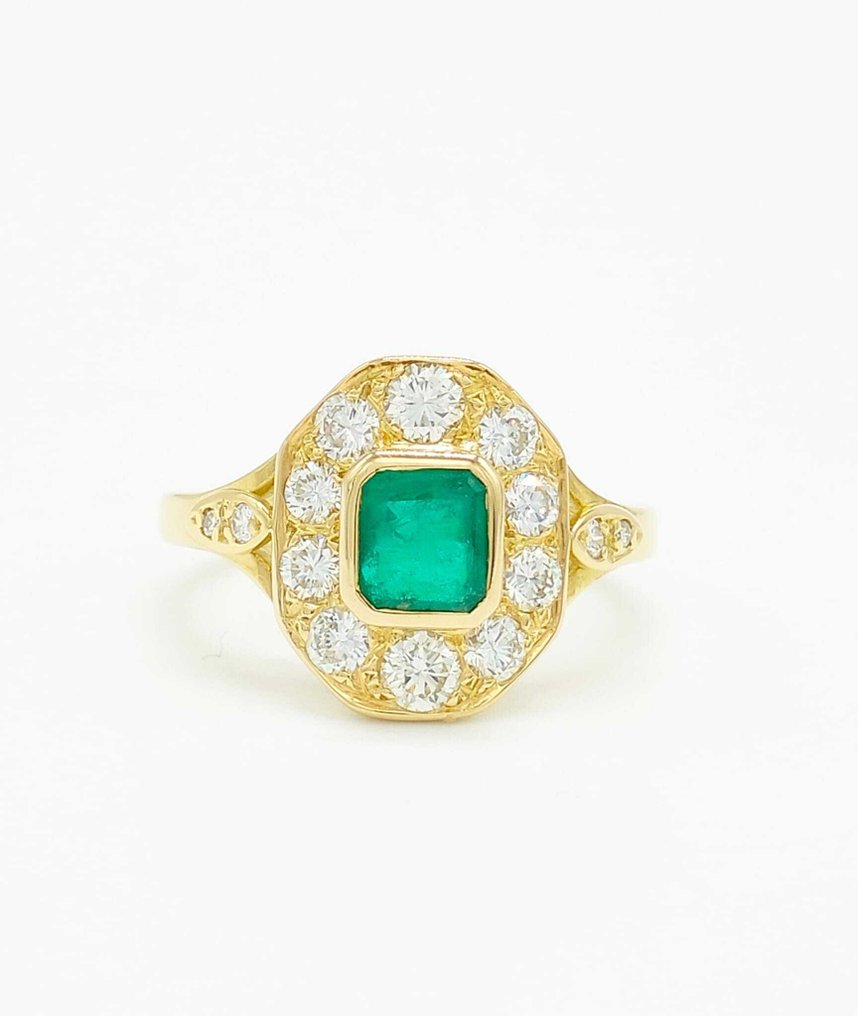 Bague - 18 carats Or jaune Émeraude - Diamant #4.3