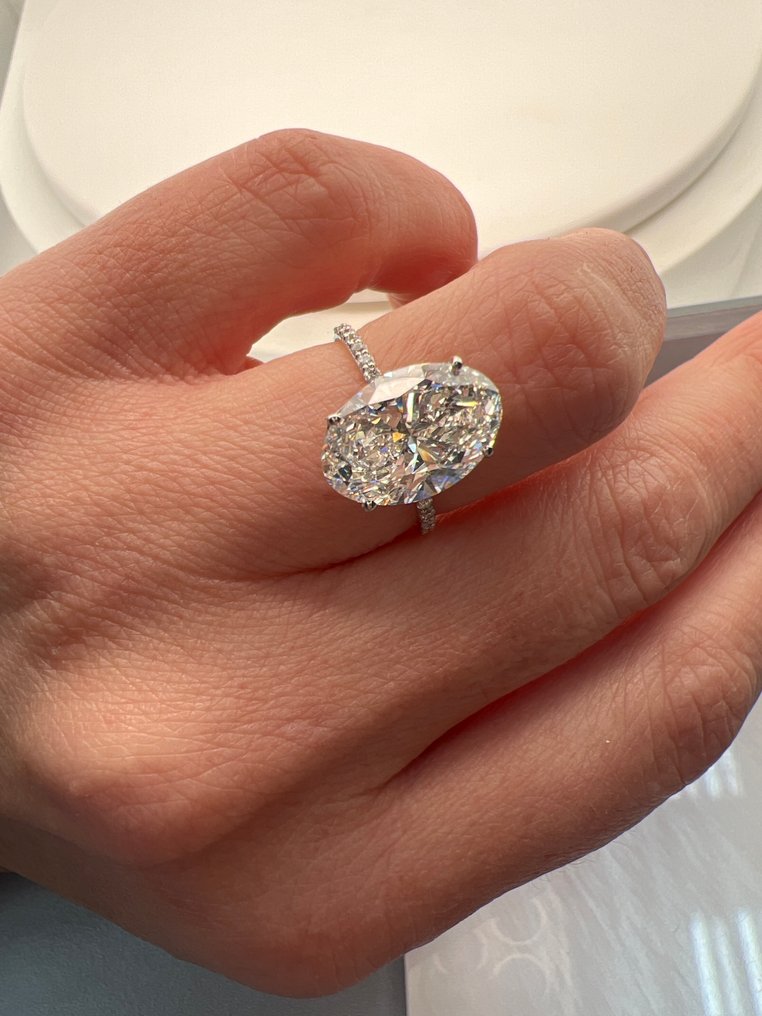 Sormus - 14 kt. Valkokulta - 5.15ct. tw. Timantti (Laboratoriossa kasvatettu) - Timantti #4.3