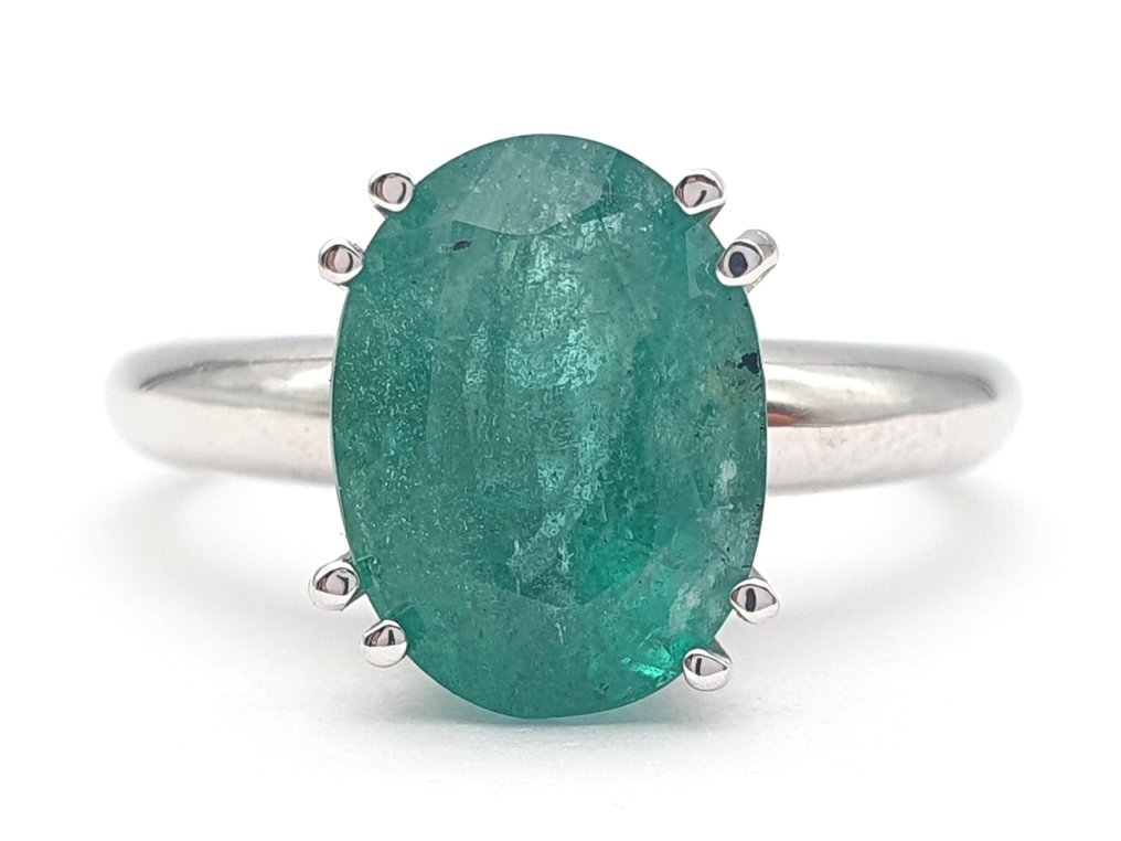 Ring - 14 karaat Witgoud -  3.82ct. tw. Smaragd #1.0