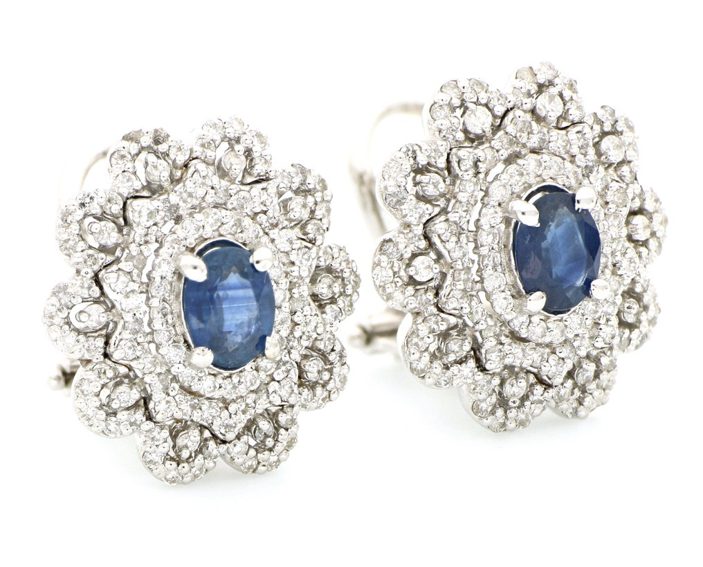 χωρίς τιμή ασφαλείας - Σκουλαρίκια - 18 καράτια Λευκός χρυσός - 2.20ct. tw. Διαμάντι (Φυσικό) - Ζαφείρι #1.0