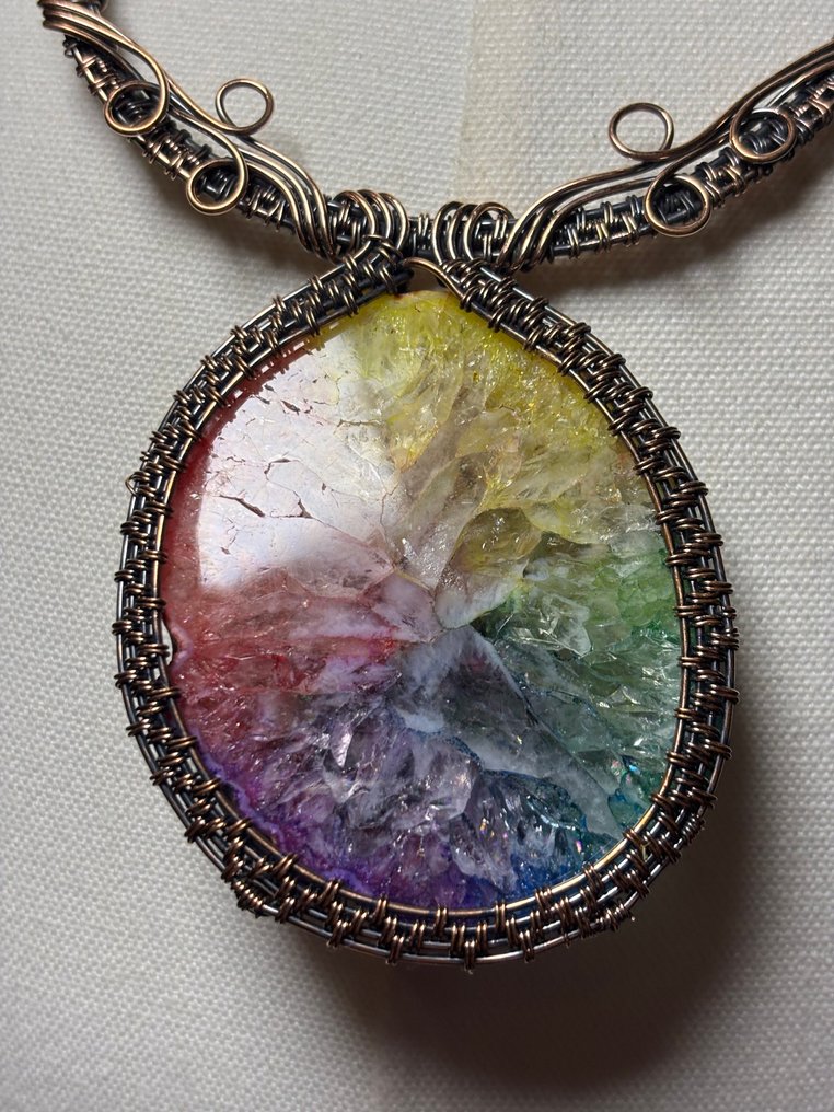 纯铜线项链 彩虹太阳玛瑙 - 頸鏈 #1.0