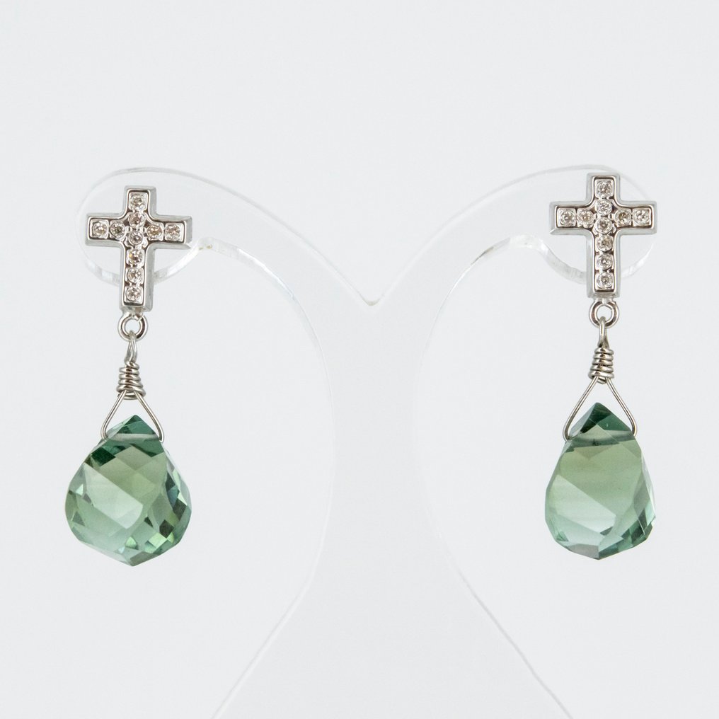 耳環 - 18 克拉 白金 石英 - 鉆石 #1.0