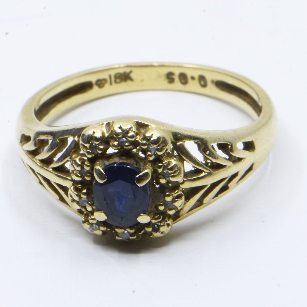 戒指 - 18 克拉 黃金 -  1.06ct. tw. 藍寶石 - 鉆石 #1.0