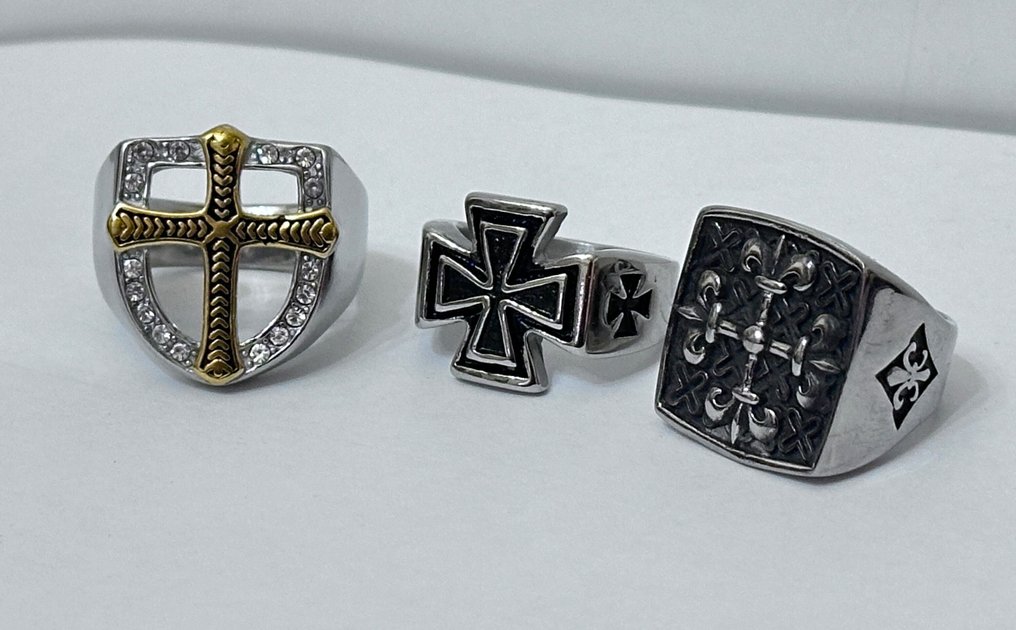 3 reliikkiristiä, joissa on Malta-risti; Latinalainen risti; Divina Lirio -risti. - Sormus - Metalli, hipoallerginen #2.1