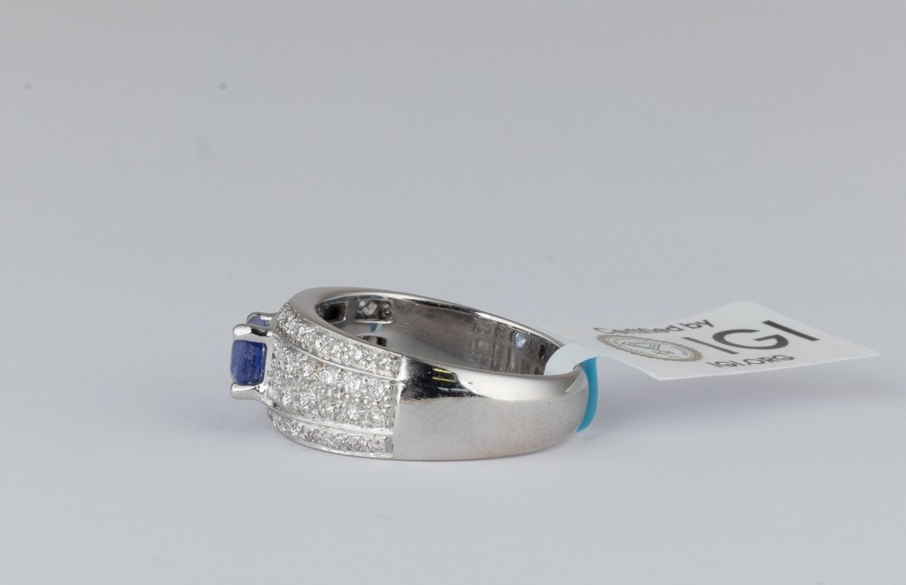 沒有保留價 - 戒指 - 18 克拉 白金 -  1.80ct. tw. 藍寶石 - 鉆石 #4.3