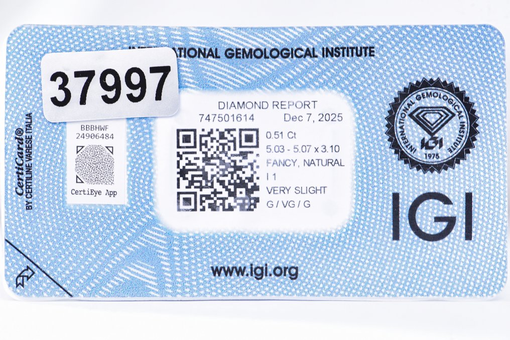 没有保留价 - 1 pcs 钻石 (天然色彩的) - 0.51 ct - 圆形 - Fancy 棕色 黄色 - I1 内含一级 - 国际宝石研究院(IGI) - VG #2.1