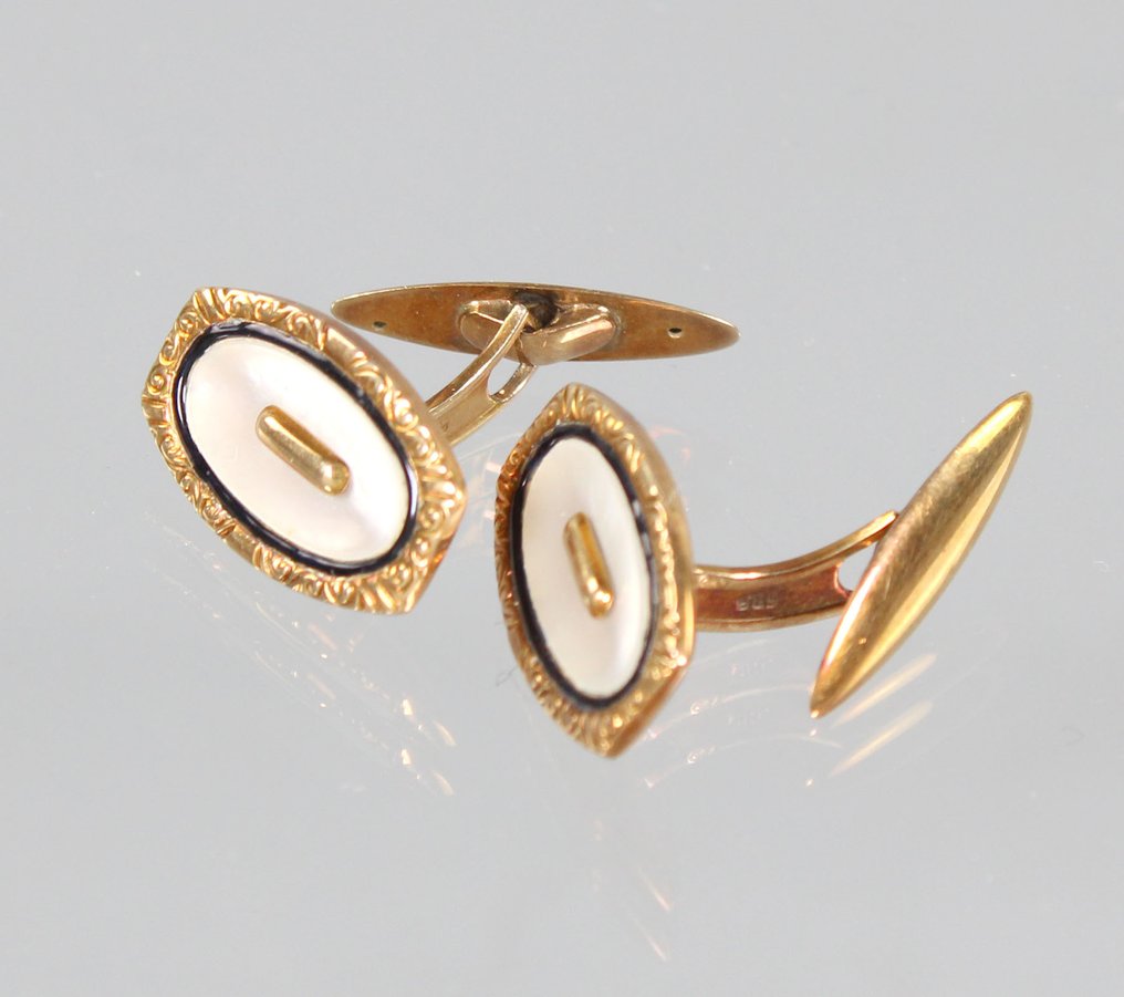 袖扣 - 14K包金 黄金 - Art Deko，珍珠母 #1.0