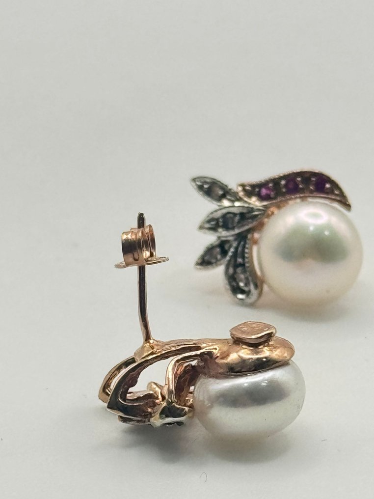 χωρίς τιμή ασφαλείας - Σκουλαρίκια - 9 kt. Ασημί, Ροζ χρυσό Ρουμπίνι - Διαμάντι #2.1