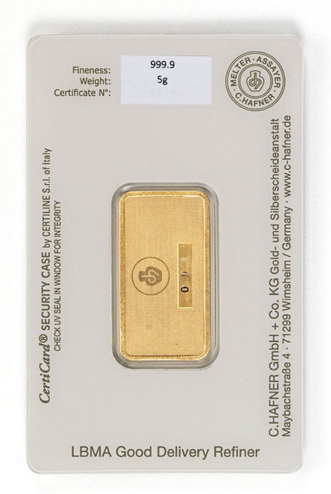 5 gramas - Ouro .999 - C. Hafner - Selado e com certificado #1.0