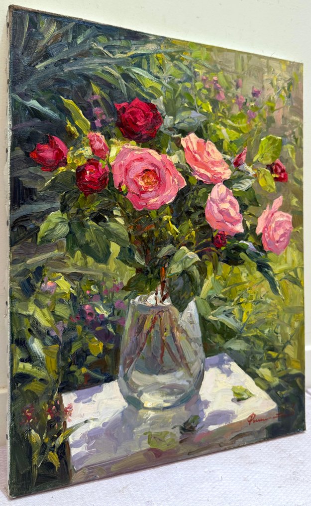 Sergei Flitov (1964) - Roses dans un Vase Transparent #1.0