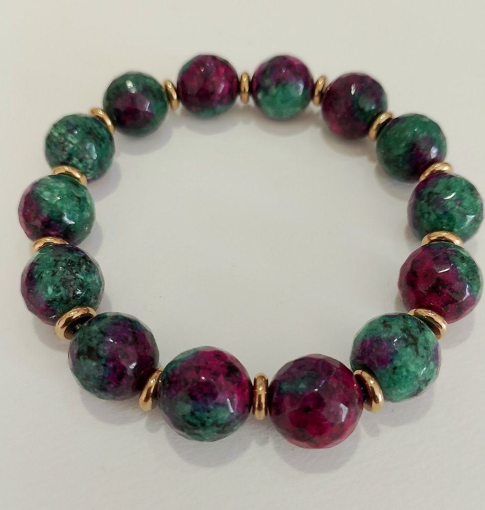 天然石材伊匹多特（Epidote）和佐伊石（Zoisite），紫色和绿色手链，华丽且独特，非常适合实现愿望。 - 手鈪 #1.0