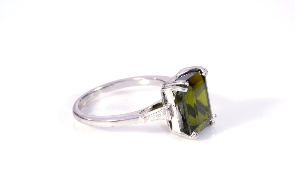 戒指 - 18 克拉 白金 -  4.63ct. tw. 電氣石 - 鉆石 #2.1