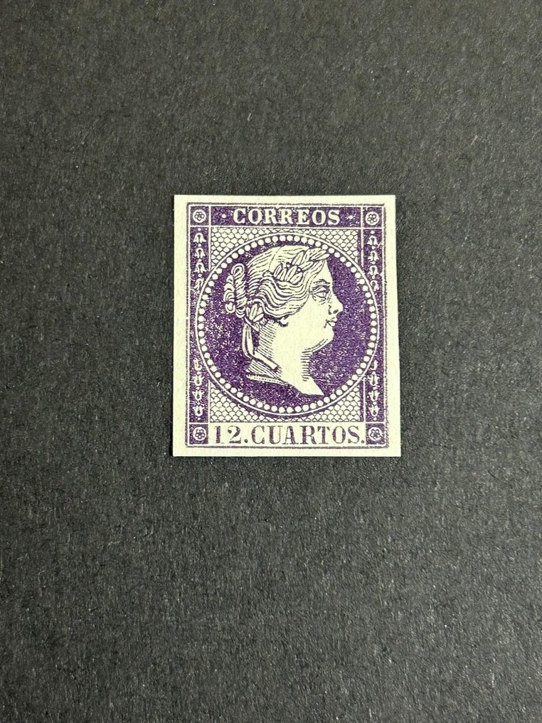 西班牙 1855 - 伊莎贝尔二世。紫色12个四分之一测试。 - Galvez 207 #2.1