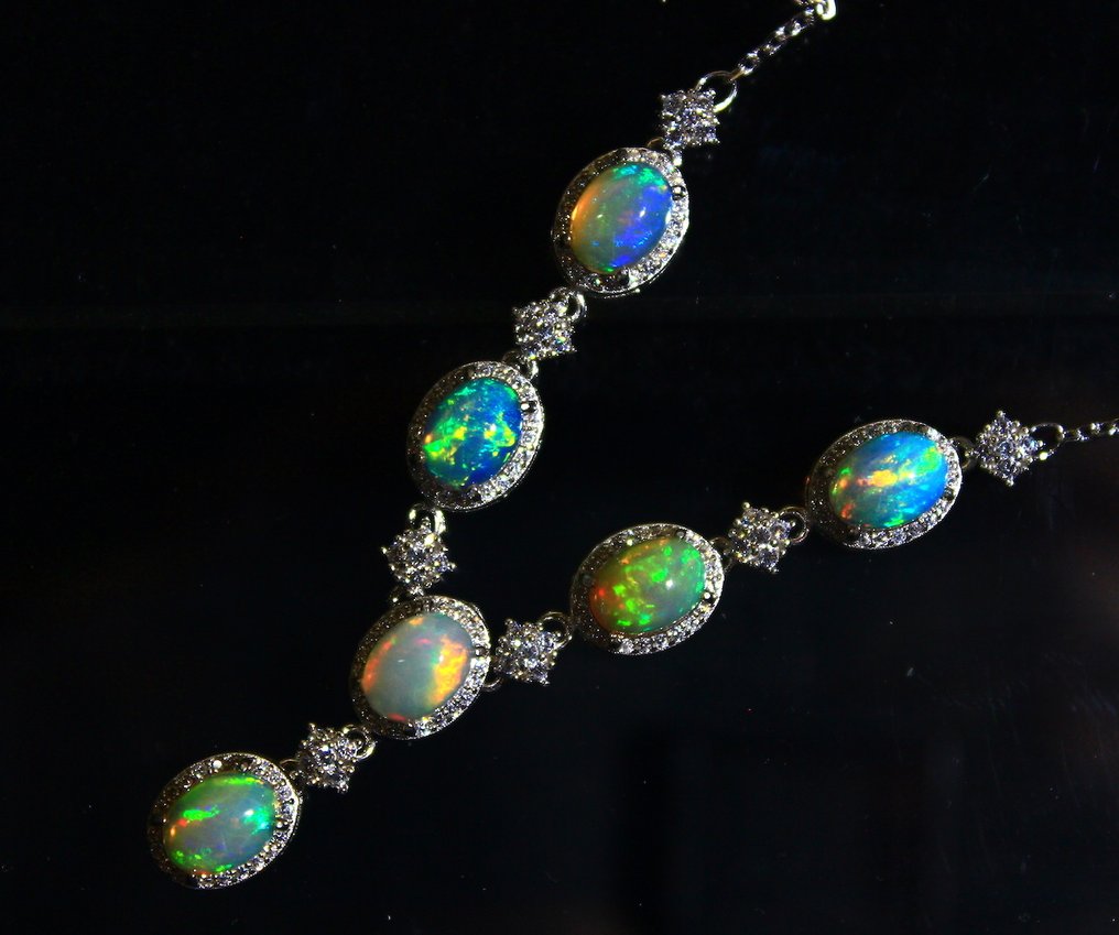 Ct. 39,60 Pietre de opal etiopian selectate Colier din argint 925- 7.92 g #4.3