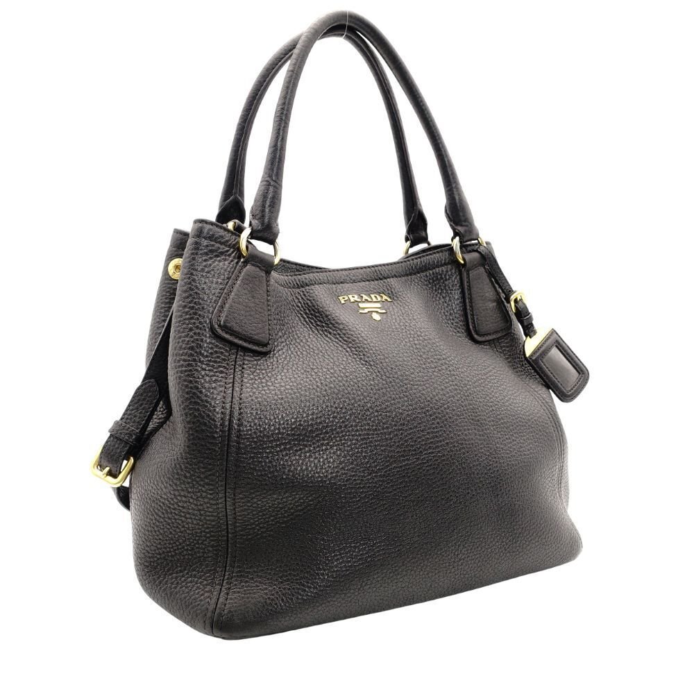 Prada - PRADA Vittorino Tote Bag Black Leather Black Gold Hardware 2-Way Shoulder - Shoulder bag #1.0