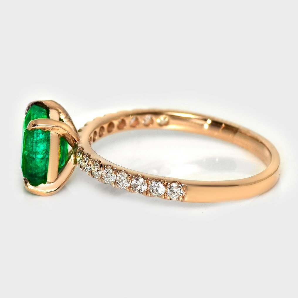 Ingen mindstepris - Ring - 14 karat Rosaguld, HRD 1,28 ct Intense Green -  1.54ct. tw. Smaragd - Diamant #3.2