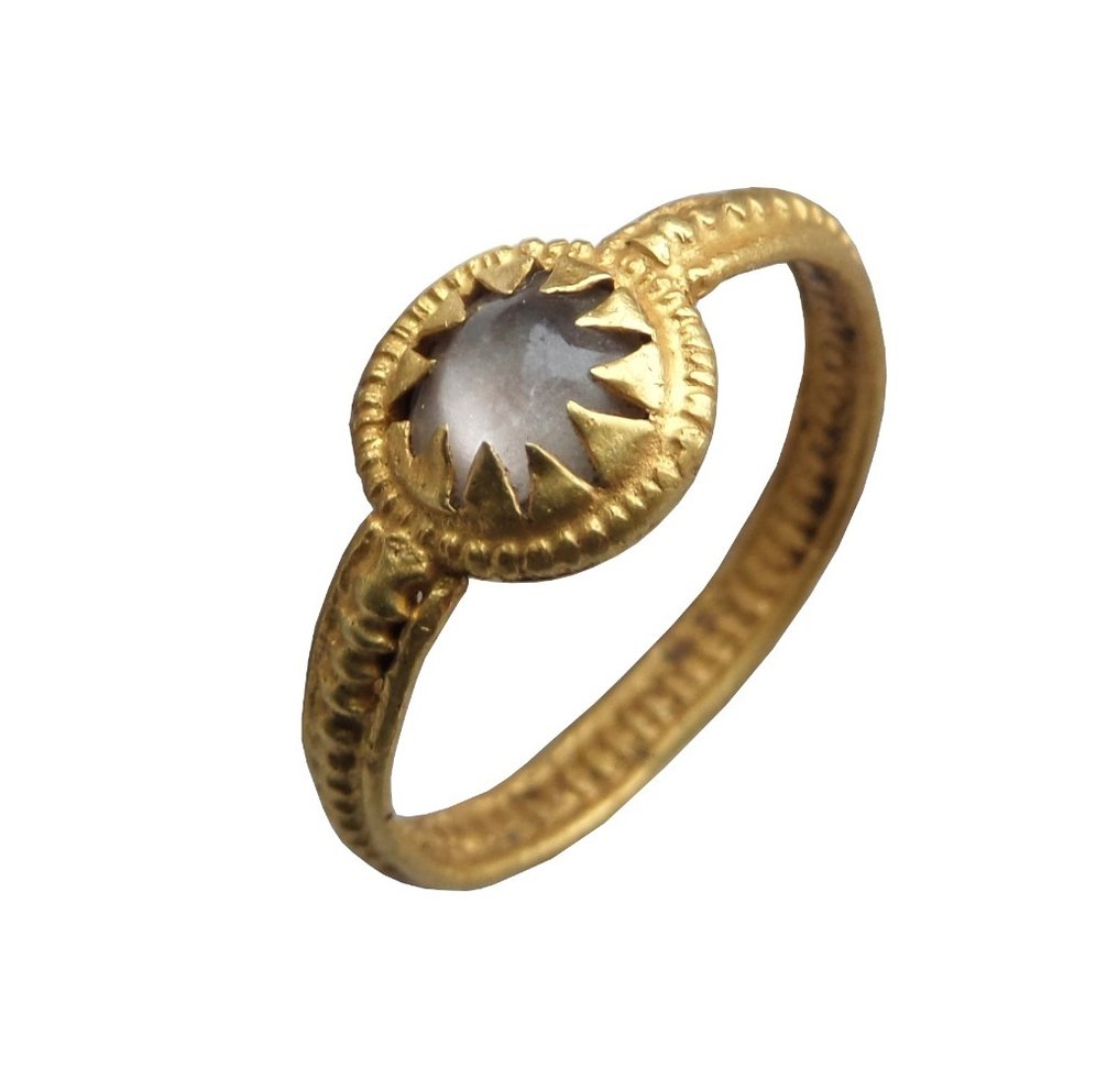 Medieval Ouro anel com cabochon de cristal de rocha #1.0