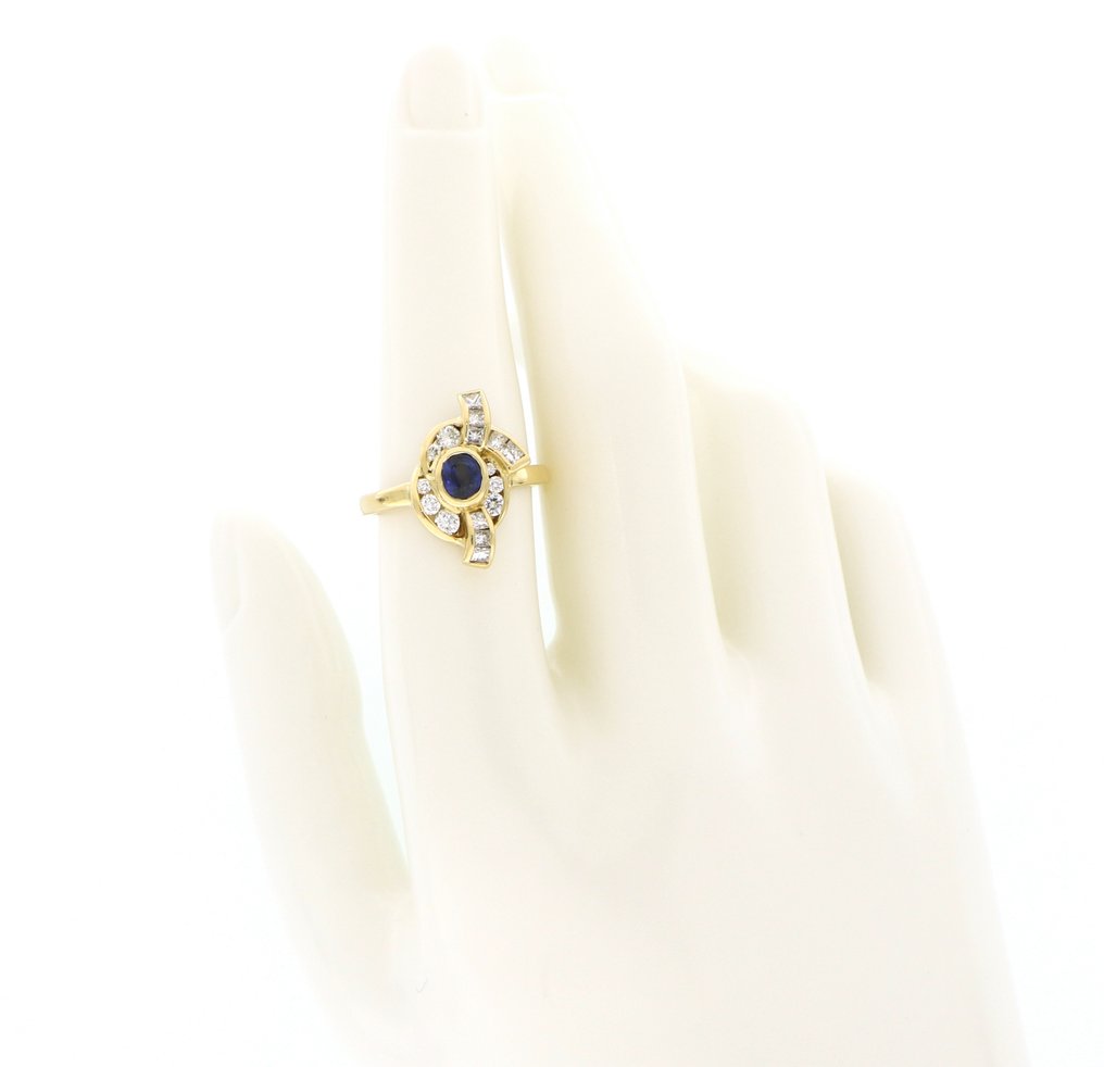 Zonder minimumprijs - Oorbellen - 18 karaat Geel goud -  0.80ct. tw. Diamant (Natuurlijk)  - Saffier #4.3