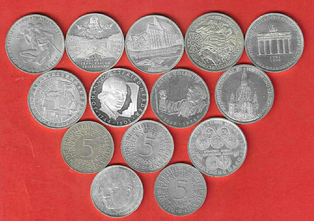 德國 14 moedas de 4 X 5 + 10 X 10 deutsche mark Osterreiche varias datas 199,9 g prata #2.1