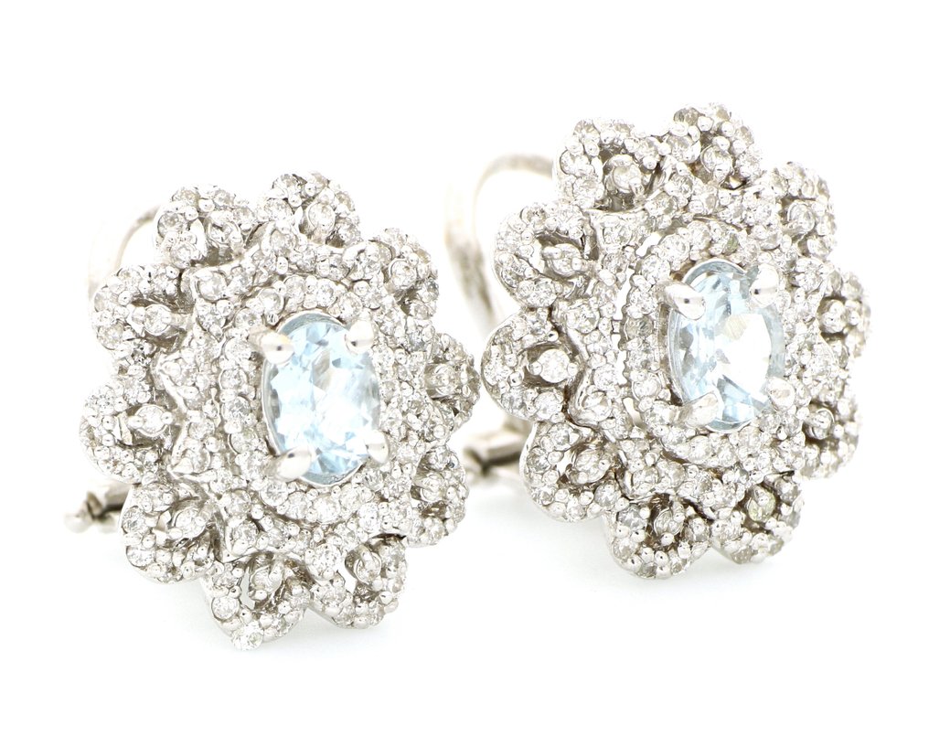 χωρίς τιμή ασφαλείας - Σκουλαρίκια - 18 καράτια Λευκός χρυσός -  2.24ct. tw. Διαμάντι (Φυσικό)  - Ακουαμαρίνης #1.0