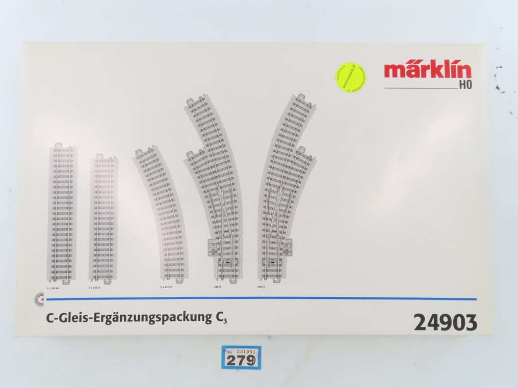 Märklin H0轨 - 24903 - 模型火车车轨 (1) - 18件套C3扩展套装,配有弯曲/直线轨道件及带弯曲的手动转辙器(左/右)。 #2.1