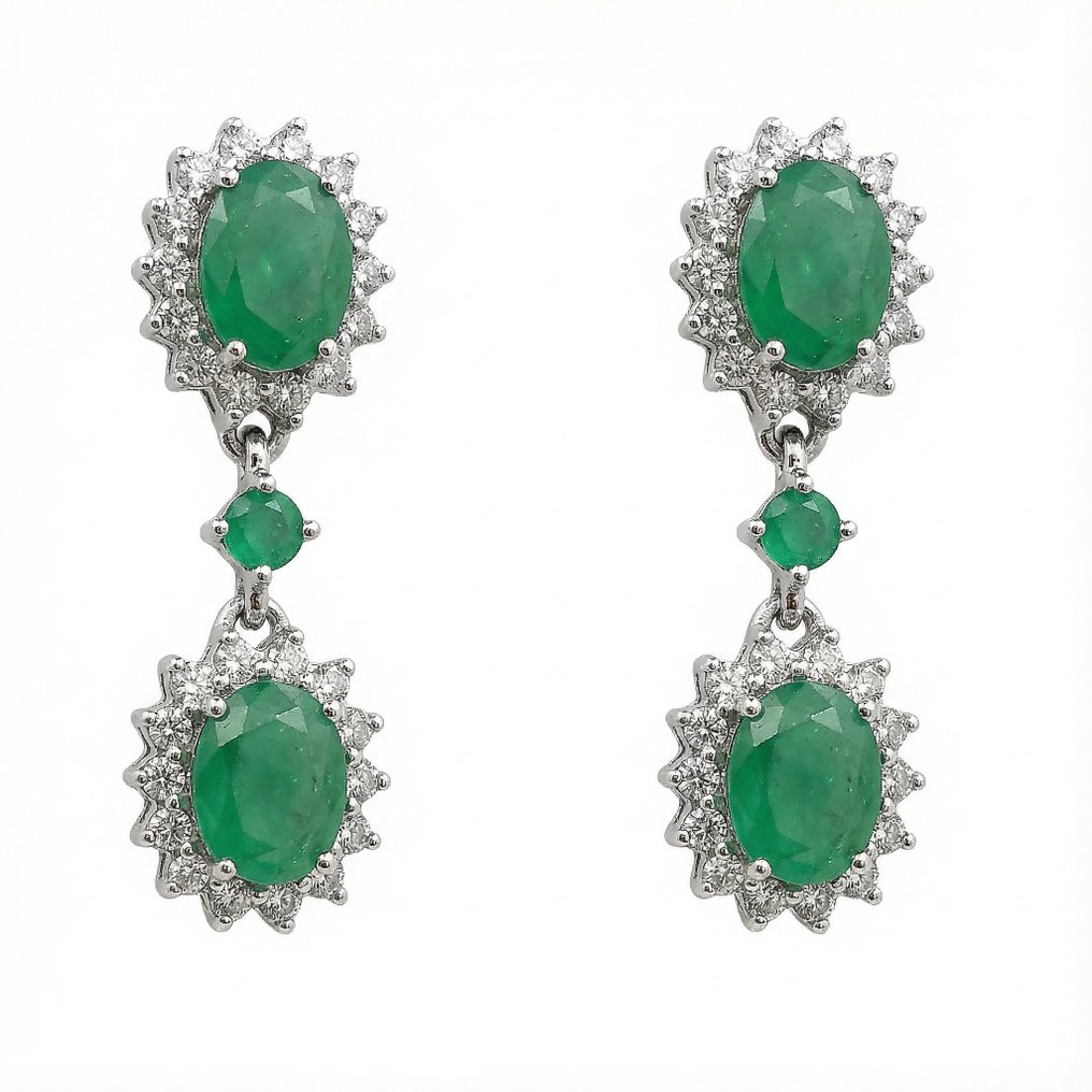 没有保留价 - 耳环 银, Gold-plated 祖母绿 - 黄宝石 - 8,20 kt. - Oro 18 kt. #1.0