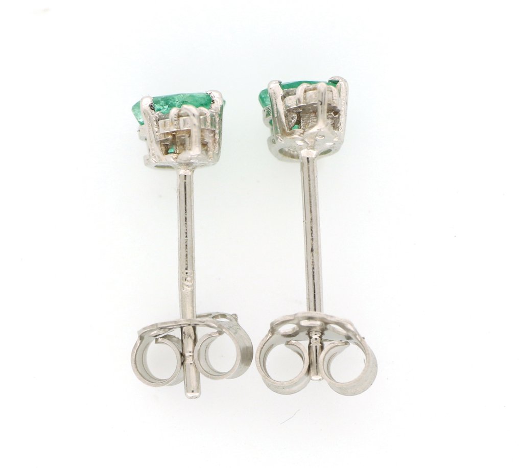 Zonder minimumprijs - Oorbellen - 18 karaat Witgoud -  0.50ct. tw. Smaragd - Diamant #4.3