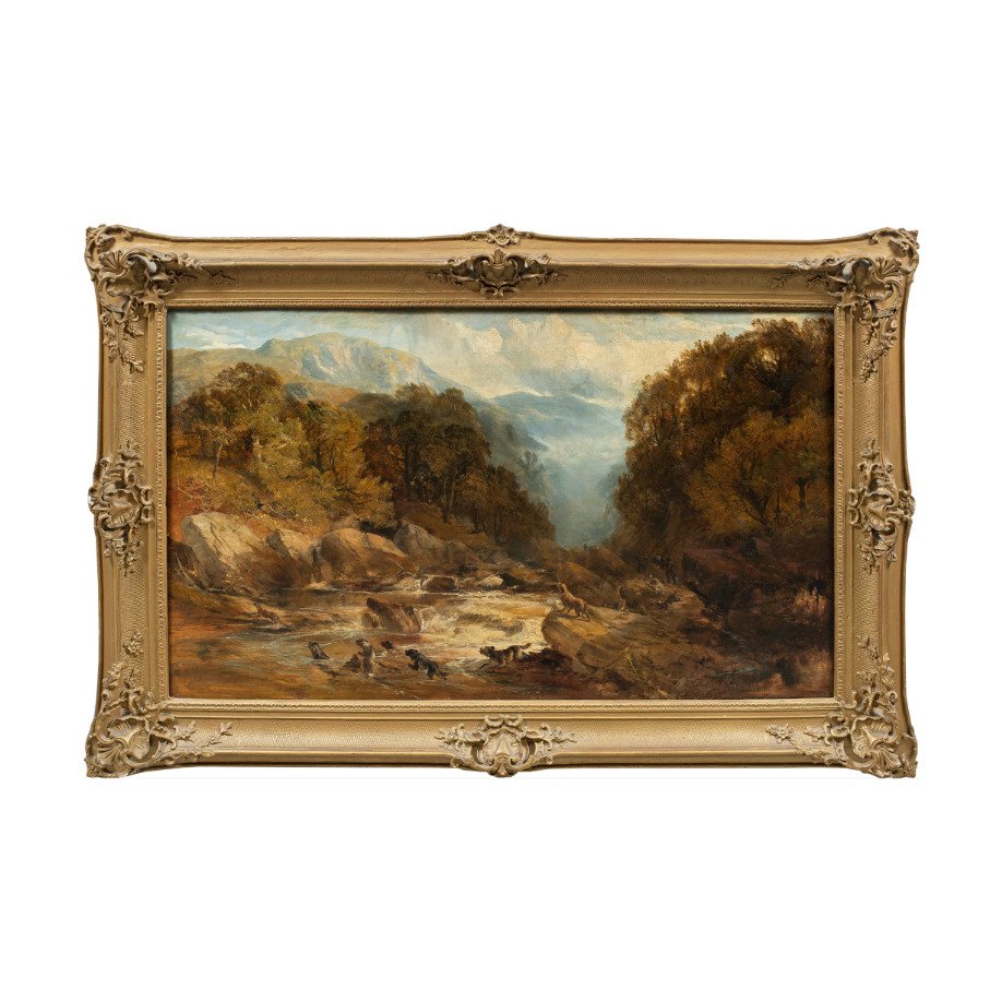 English school (XIX) - Landscape with Hunters and Dogs #1.0