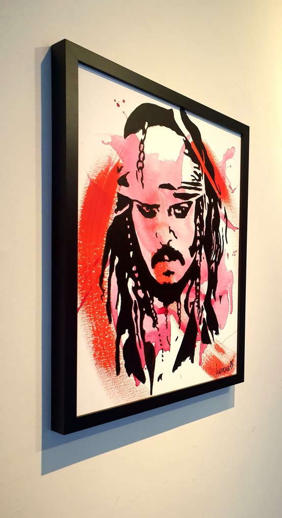 Liesens - Jack Sparrow Johny Depp (handpainted on canvas) met lijst #4.3