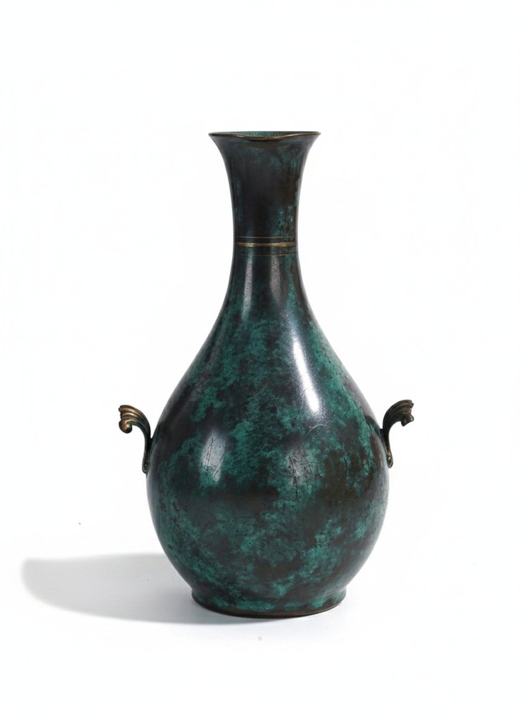 Vase -  Italian 'Verdigris' patinated baluster vase in neo-classical style, mid-20th century • marked  - Brass #1.0