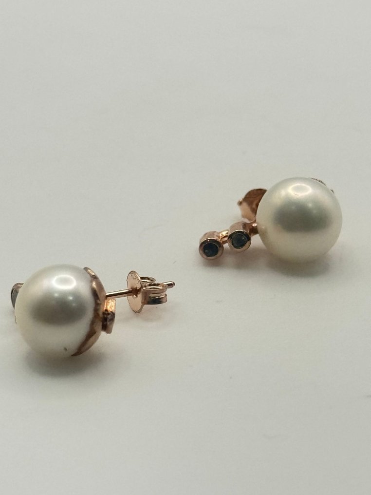 χωρίς τιμή ασφαλείας - Σκουλαρίκια - 9 kt. Ασημί, Ροζ χρυσό Μαργαριτάρι - Διαμάντι #2.1