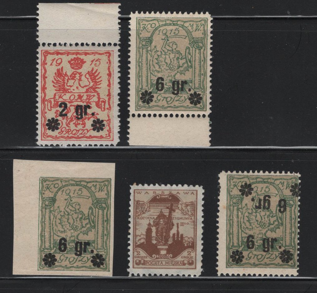 Poland 1916 - five partially special printing values #1.0