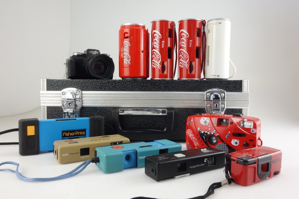 Kodak Fisher Price / Minolta 110 Zoom SLR / Agfa Tramp  / Voigtländer Vitoret / Coca Cola Kamera  10 x LOT Analogt foldekamera #1.0