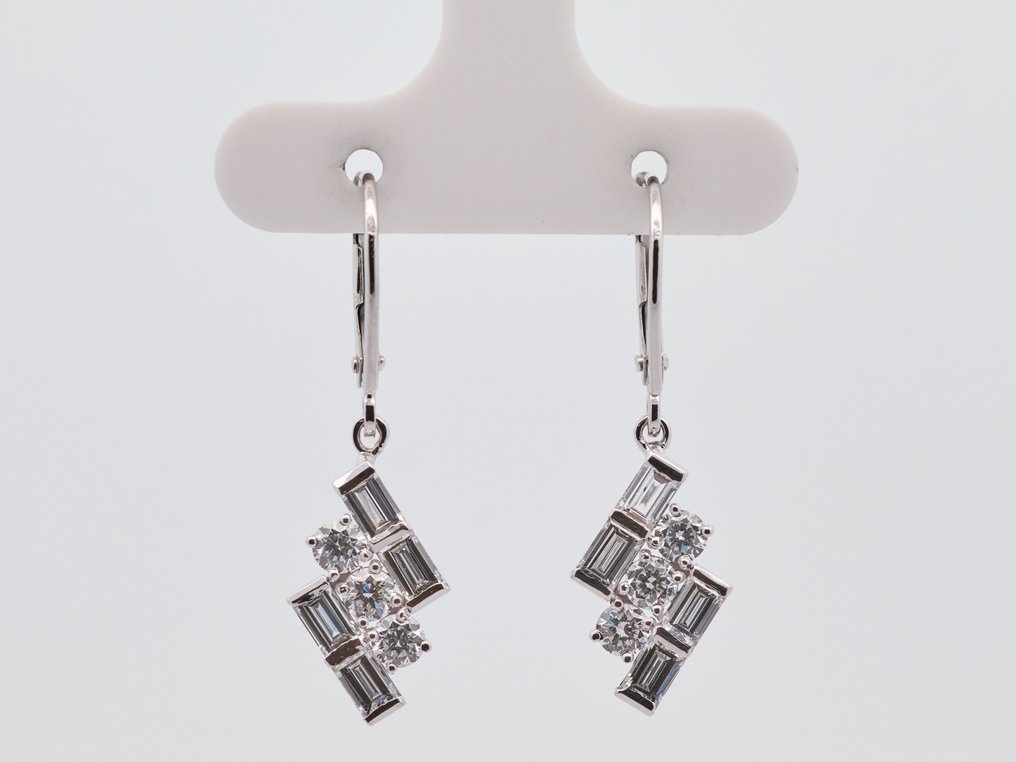 Fără preț de rezervă - Cercei - 14 ct. Aur alb -  2.12ct. tw. Diamant (Cultivat în laborator) #1.0