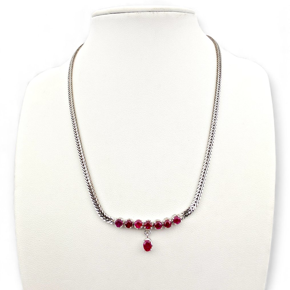 Ohne mindestpreis - Halskette Silber - Ruby (zertifiziert) #1.0