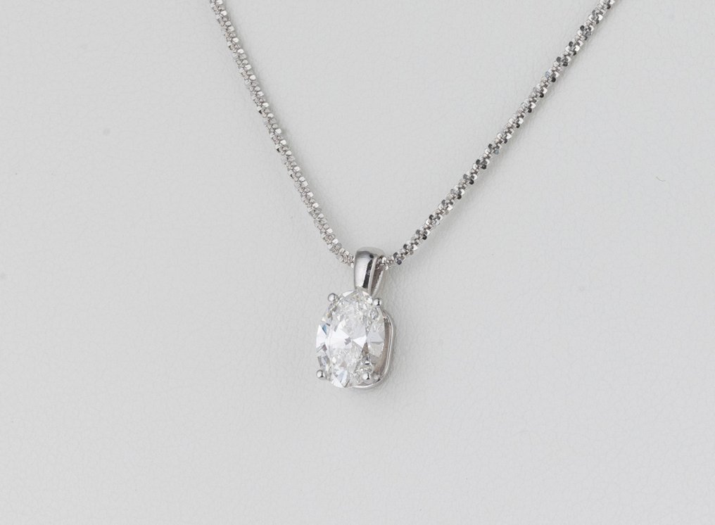 χωρίς τιμή ασφαλείας - Αλυσίδα - 14 καράτια Λευκός χρυσός -  1.04ct. tw. Διαμάντι (Εργαστηριακής καλλιέργειας) - Oval F-VVS2 #1.0