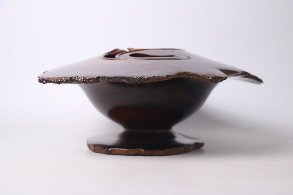 《树上之鸟》——精美手工雕刻的包浆木花瓶 - 木 - 日本 - 1900-2000 #3.2