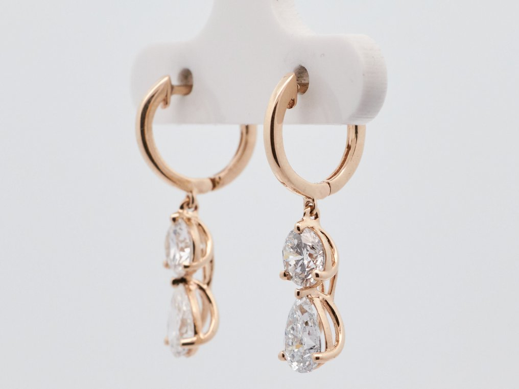 Zonder minimumprijs - Oorbellen - 14 karaat Geel goud -  2.20ct. tw. Diamant (Lab-grown) #4.3